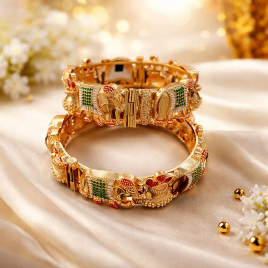 Gaja-Utsav Meenakari Elephant Statement Bangles (Pair)