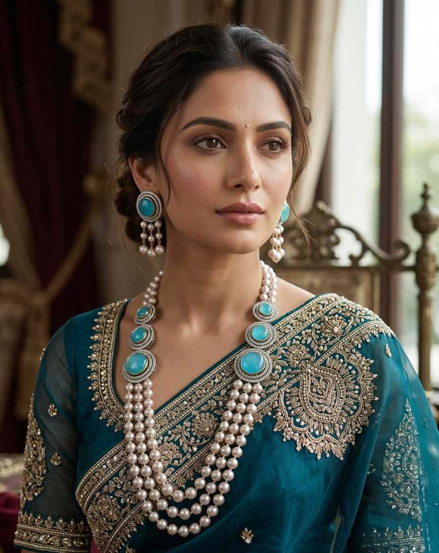 The Gilded Azure Pearl Mala Set